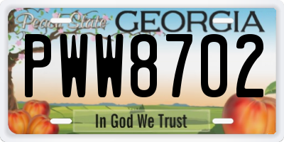 GA license plate PWW8702