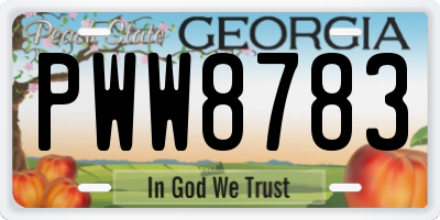 GA license plate PWW8783