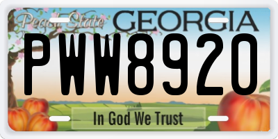 GA license plate PWW8920