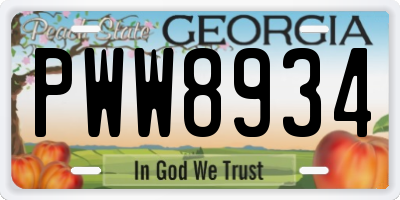GA license plate PWW8934