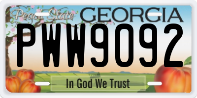 GA license plate PWW9092