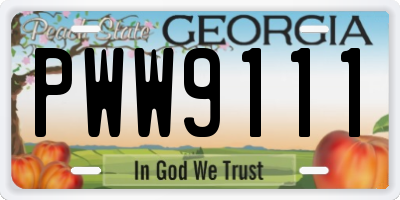GA license plate PWW9111