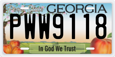 GA license plate PWW9118