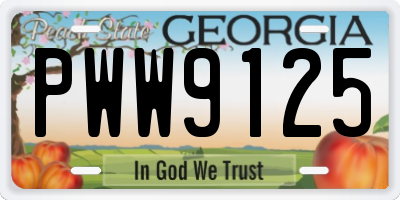 GA license plate PWW9125