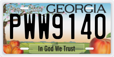 GA license plate PWW9140