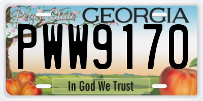 GA license plate PWW9170