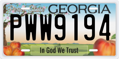 GA license plate PWW9194