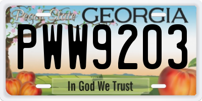 GA license plate PWW9203