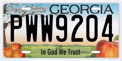 GA license plate PWW9204