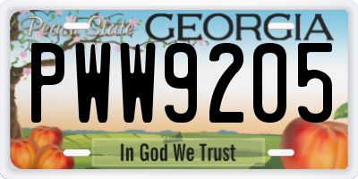 GA license plate PWW9205