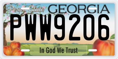 GA license plate PWW9206