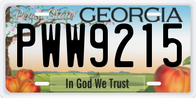 GA license plate PWW9215