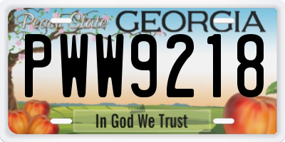 GA license plate PWW9218