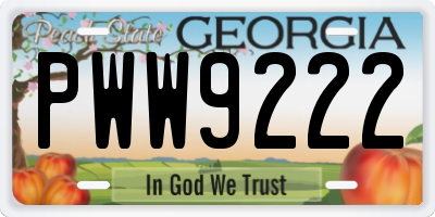 GA license plate PWW9222