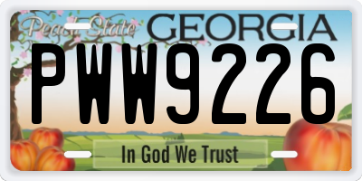 GA license plate PWW9226