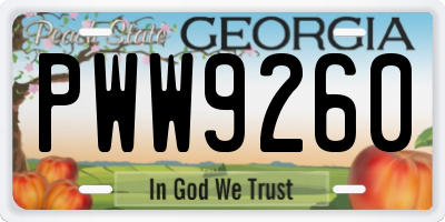 GA license plate PWW9260