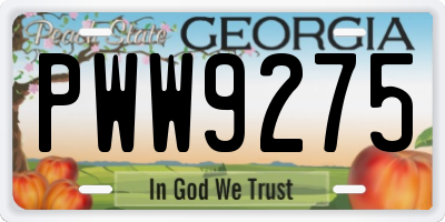 GA license plate PWW9275