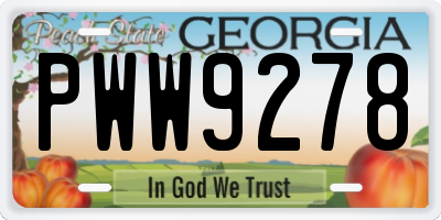 GA license plate PWW9278