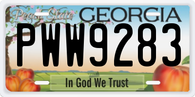 GA license plate PWW9283
