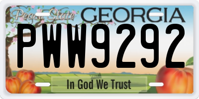 GA license plate PWW9292