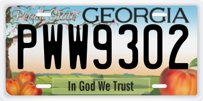 GA license plate PWW9302