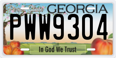 GA license plate PWW9304