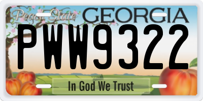 GA license plate PWW9322