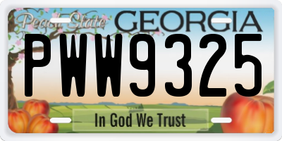 GA license plate PWW9325