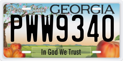 GA license plate PWW9340