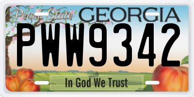 GA license plate PWW9342