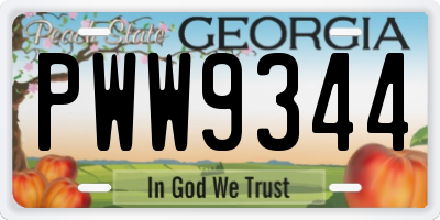 GA license plate PWW9344