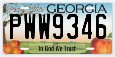 GA license plate PWW9346