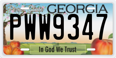 GA license plate PWW9347
