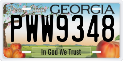 GA license plate PWW9348