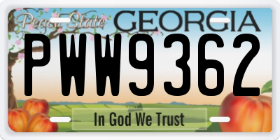 GA license plate PWW9362
