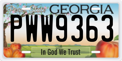 GA license plate PWW9363