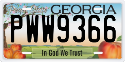 GA license plate PWW9366