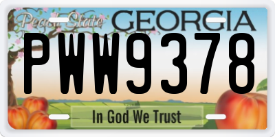 GA license plate PWW9378