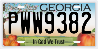 GA license plate PWW9382
