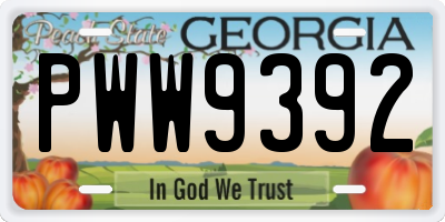 GA license plate PWW9392