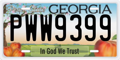 GA license plate PWW9399