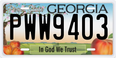 GA license plate PWW9403