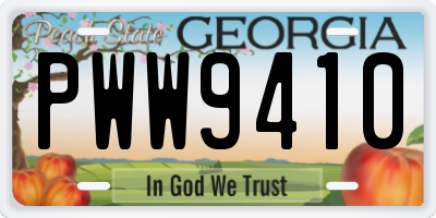GA license plate PWW9410
