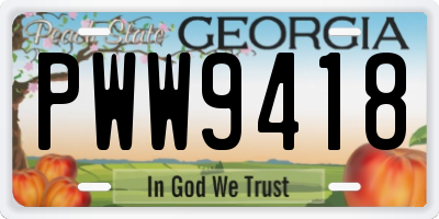 GA license plate PWW9418
