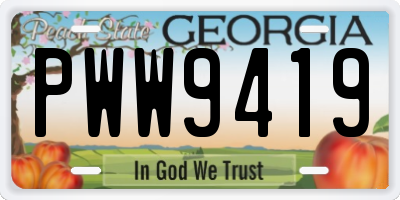 GA license plate PWW9419