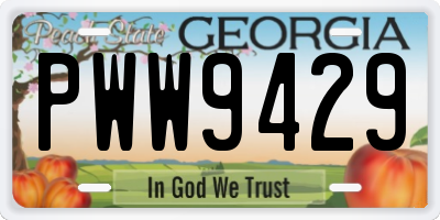 GA license plate PWW9429