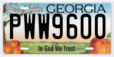 GA license plate PWW9600