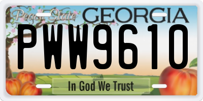 GA license plate PWW9610
