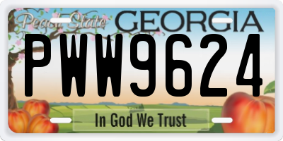 GA license plate PWW9624
