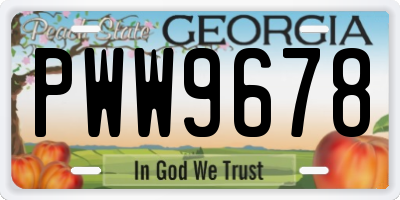 GA license plate PWW9678